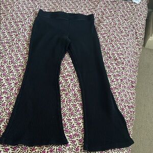 Black Waffle Knit Flared Pants